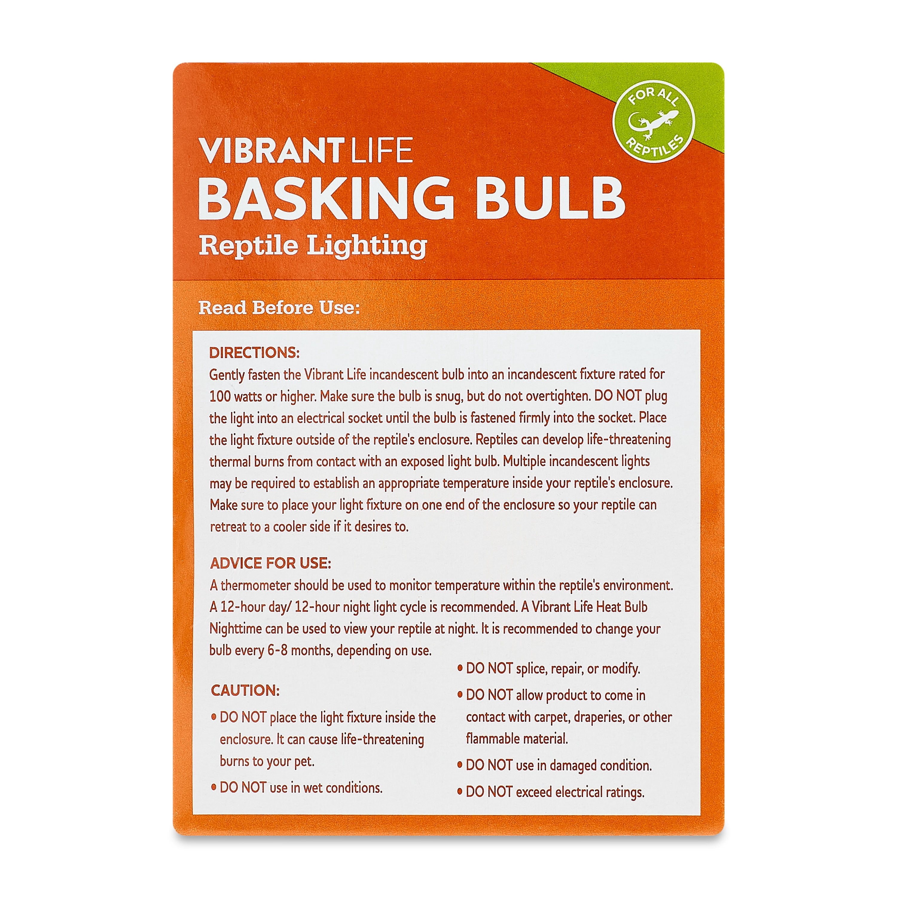 Vibrant Life Basking Bulb for Reptiles, 100 Watts, Terrarium Habitat Lighting