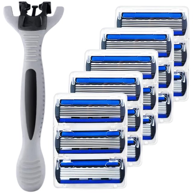 Afeitadora de Mano SmoothMax 5Paqs 5x3Cartuchos 1Mango 6Hojas Cabeza Flexible Gris/Negro/Azul Acero Inoxidable/Plástico.
