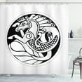 thumbnail image 1 of Celtic Shower Curtain, Druidic Astronomical Symbol of Unicorn Water Horse in Circle Pattern Artwork, Fabric Bathroom Set with Hooks, 69W X 84L Inches Extra Long, Black and White, by Ambesonne, 1 of 3