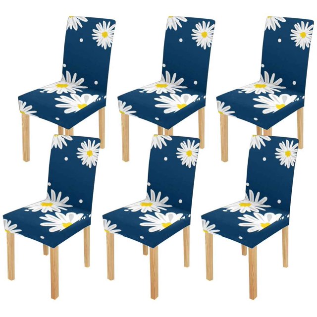 Funda Protectora Elástica ABPHQTO para silla Margaritas Blancas Juego de 6