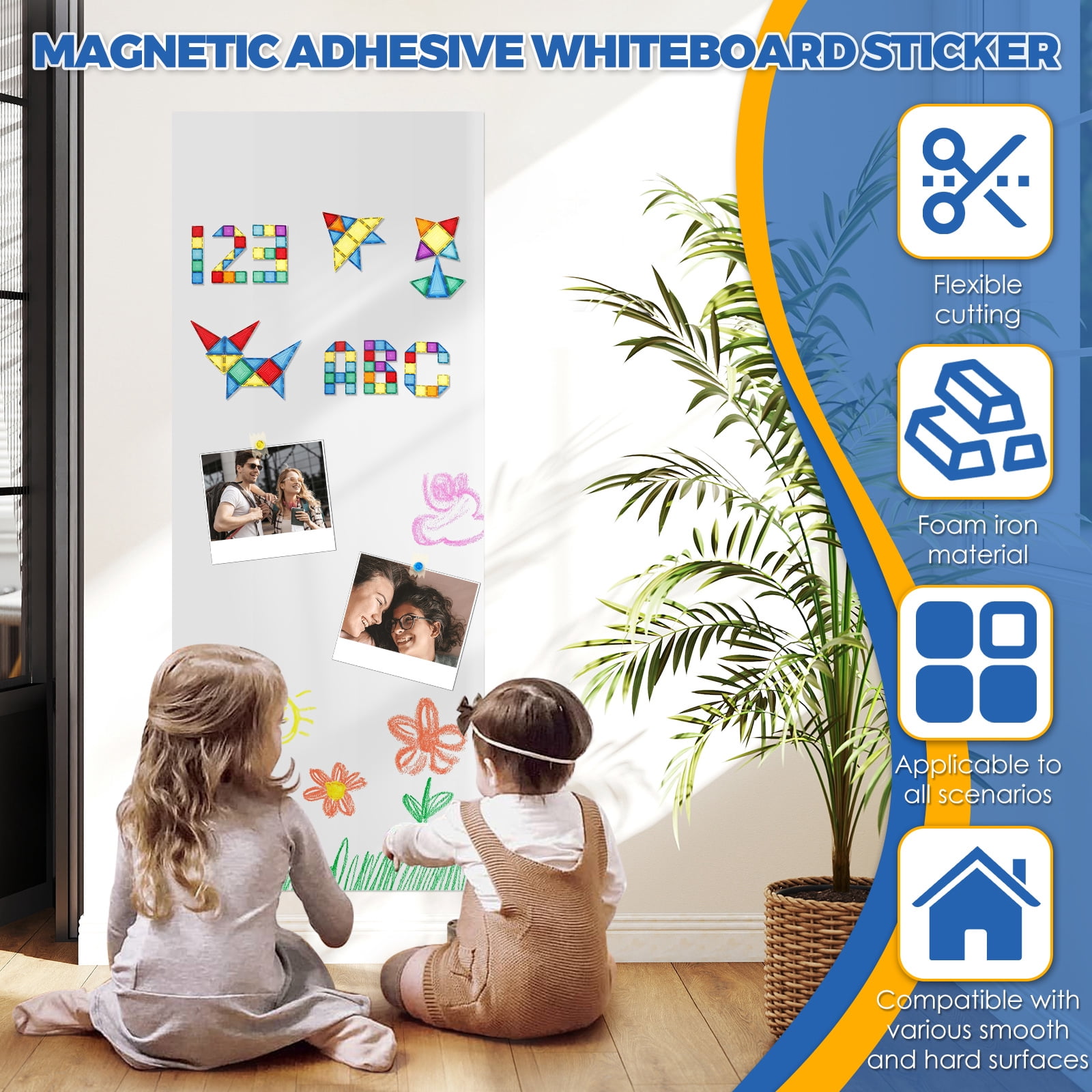 Threns Magnetic Whiteboard Contact Paper 39" x 16" Adhesive Magnetic Dry Erase White Board Sticker for Wall, Peel and Stick Wallpaper, Easy to Write and Clean for Playroom Office