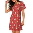 thumbnail image 2 of Fotbe merry Christmas gnome Bata de Dormir para Mujer con Estampado, Camisón de Algodón de Manga Corta, Ropa de Dormir Casual, 2 of 6