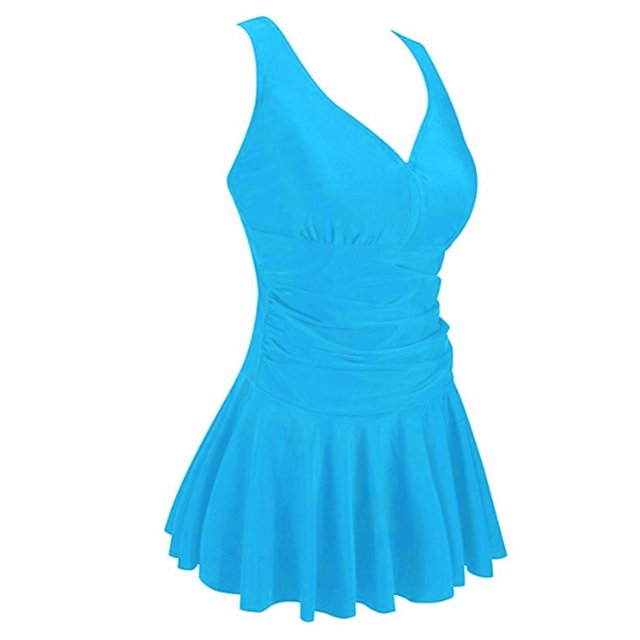 Women Modest Swim Dresses Flower Printing Plus-Size Swimsuit Padded One Piece Swimwear Bathing Suits