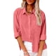 thumbnail image 2 of Tops Henley para mujer,Camisa de lino abotonada para mujer, blusa de manga larga con cuello en V y bolsillo, blusa informal tipo túnica para el trabajo, sopatenor, 2 of 8
