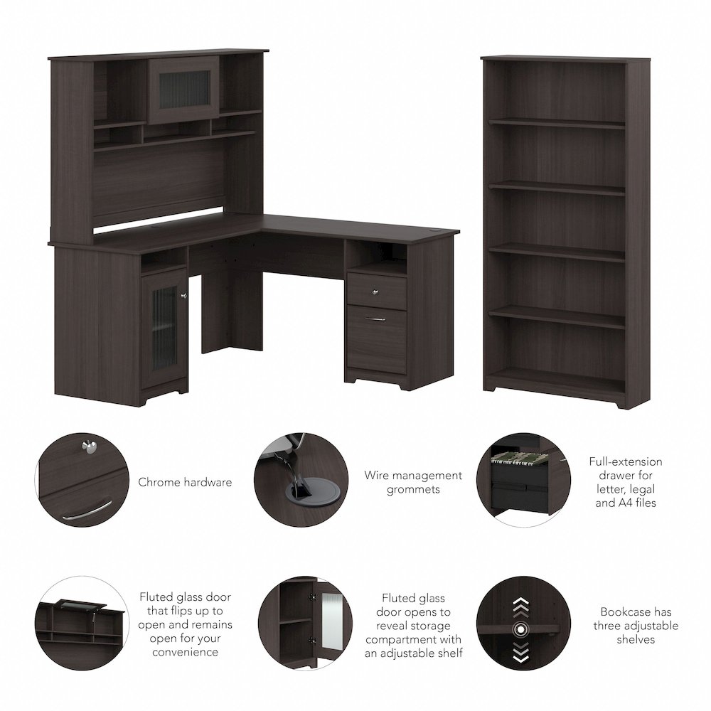Cabot L Shaped Desk with Hutch and Bookcase in Heather Gray - Engineered Wood