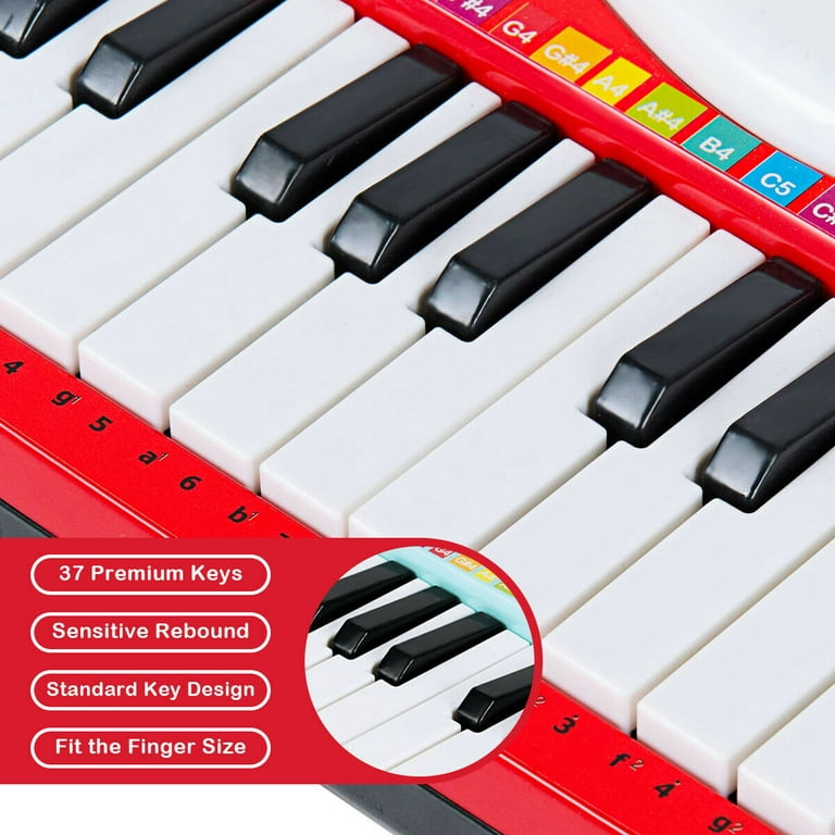 Gymax Z-Shaped Kids Toy Keyboard 37-Key Electronic Piano Red