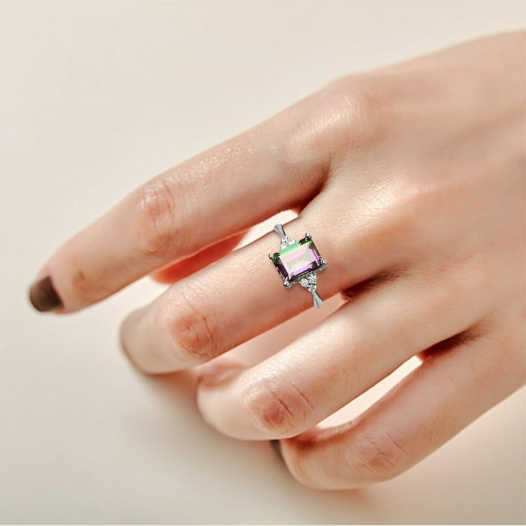 Women Ring 925 Sterling Silver Rainbow Engagement Wedding Band