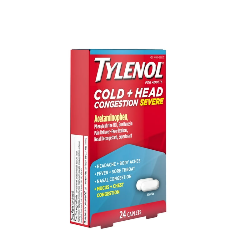 Tylenol Cold Head Congestion Severe Medicine Pain Relief Caplets 24 Ct. Walmart
