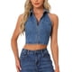thumbnail image 1 of INSPIRAR CHIC Edición Top de Mujer de Mezclilla Halter con Cremallera Cuello Sin Mangas Camisetas de Jean L Azul, 1 of 6