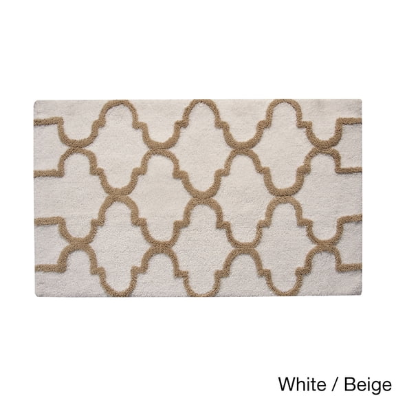 Saffron Fabs Bath Rug, Cotton, Non-Skid, Geometric, Machine Washable White/Beige 24 x 36