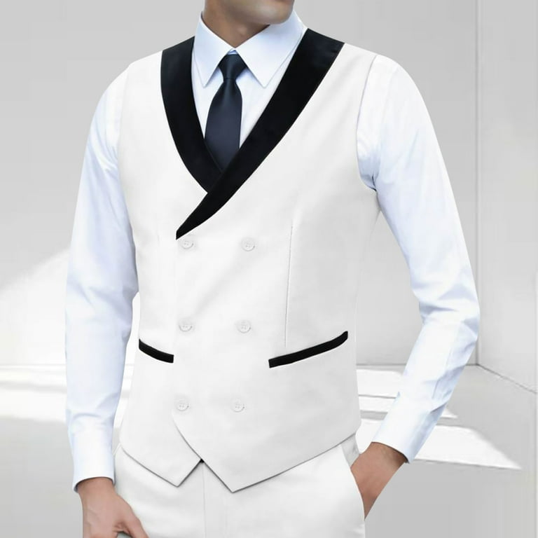 Rohuuque Sleeveless Waistcoat for Men Double-Breasted Tailored