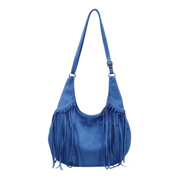 Kilaqueen Women's Fringe Hobo Bag, Soft Faux Suede Tassel Shoulder Purse with Wide Strap for Festivals, Travel, Shopping and Casual Everyday Outfits