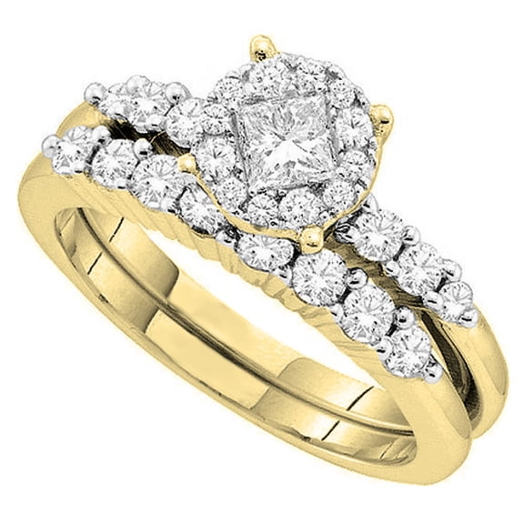 Dazzlingrock Collection 1.05 Carat (ctw) 14K Round & Princess White Diamond Engagement Ring Set 1 CT (Sise 10), Yellow Gold