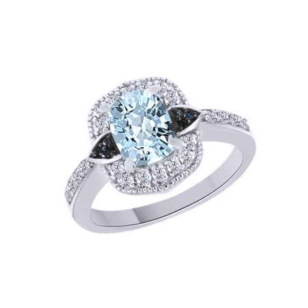 Simulated Aquamarine & Blue Beryl CZ & White Cubic Zirconia Halo Ring In 14k White Gold Over Sterling Silver (1.44 Cttw) By Jewel Zone US