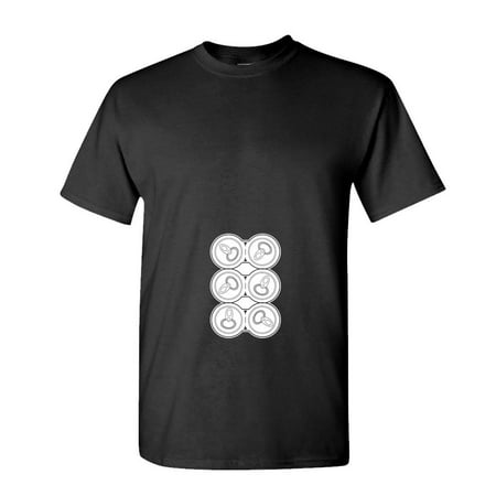 6 PACK ABS - Unisex Cotton T-Shirt Tee Shirt, Black,