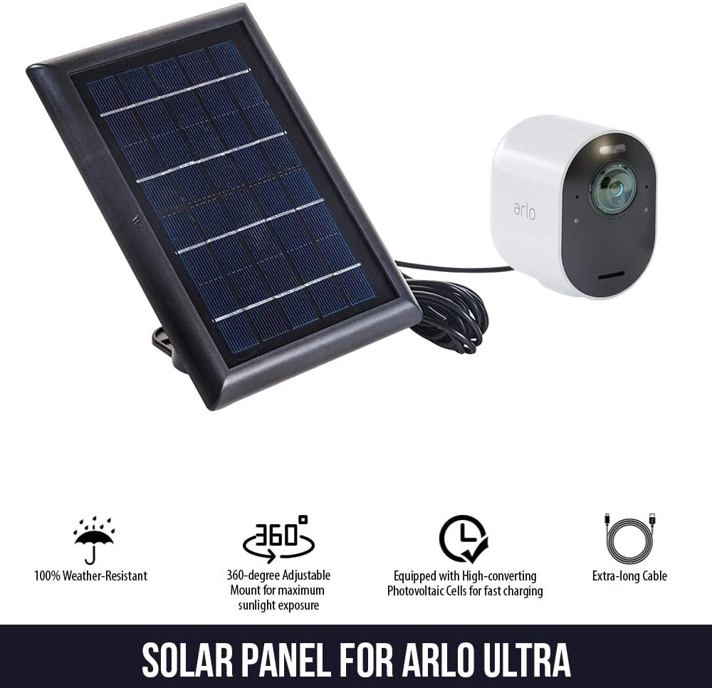 Wasserstein Solar Panel Compatible with Arlo Ultra/Ultra 2, Arlo Pro 3/Pro 4 and Arlo Floodlight ONLY with 13.1ft Cable (2 Pack, Black) - Camera Not Included