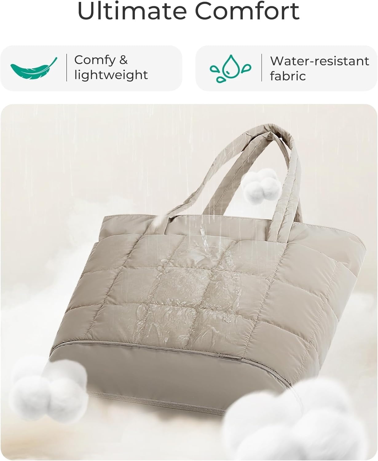 mirlewaiy Tote Bag for Women, Puffer Work Tote Handbag, Quilted Carry-On Travel Gym Bag(Camel)