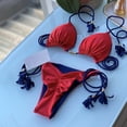 thumbnail image 2 of TNOBHG Sexy Backless Tankini Swimsuit 2 Pcs/set Women Bikini Set Off Shoulder Lace-up Tassel Color Matching Halter Neck Patchwork Soft Padded Wireless Lady, 2 of 8