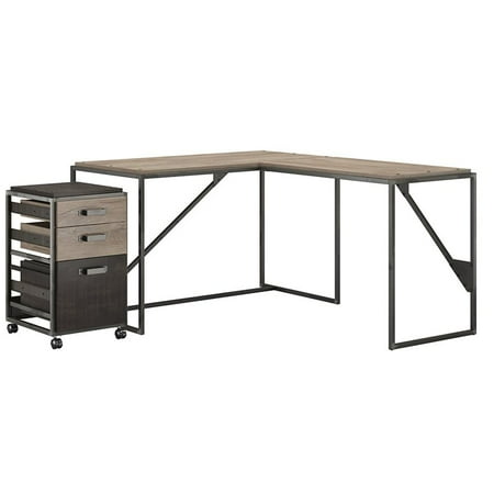 Bush Refinery 50 L Shaped Industrial Writing Desk With File