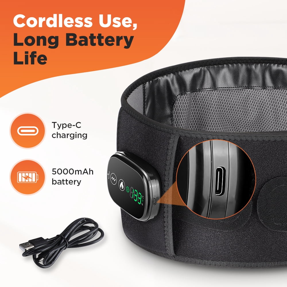 Flaremore Cordless Heating Pad with Massager for Back,Portable Lower Back Massager Waist Belt 5000mAh Black