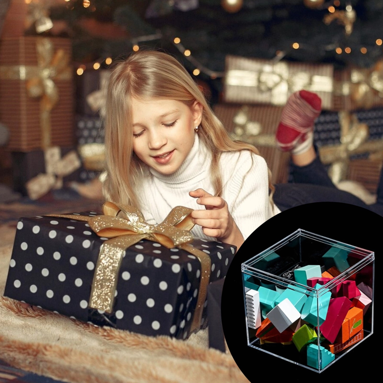 3 PCS Clear Cube Organizers, 3 Sizes Acrylic Storage Box with Lid, Acrylic Cube Storage Container for Candies Jewelry Coins Art Supplies