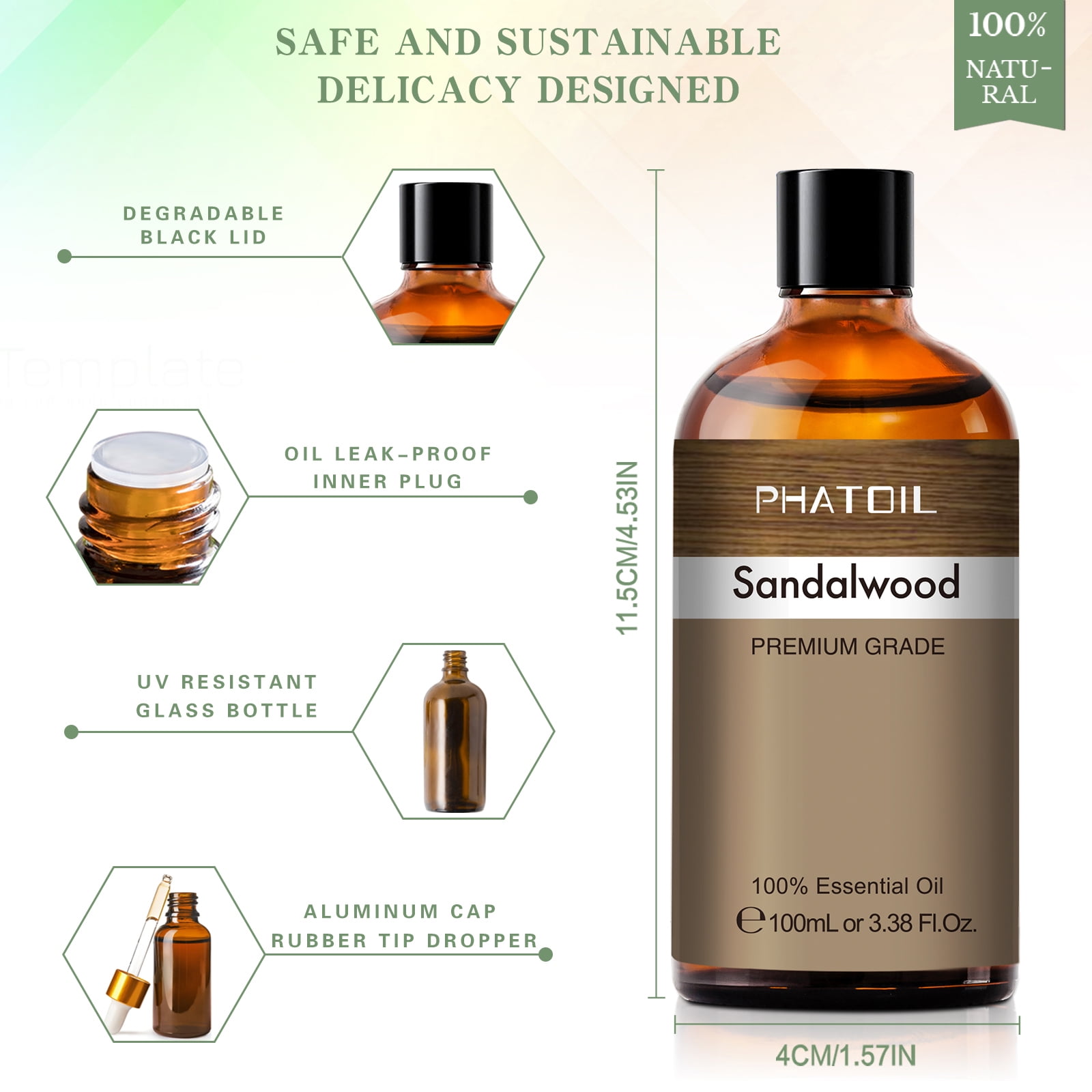 PHATOIL 100% Pure Rose Essential Oil and Sandalwood Essential Oil for Diffusers,Candle Making,Skin,Body,Air Purifier,2-Pack,100ML