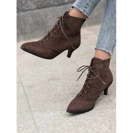 

Point Toe Lace-up Front Heeled Suedette Classic Boots Women‘s Footwear