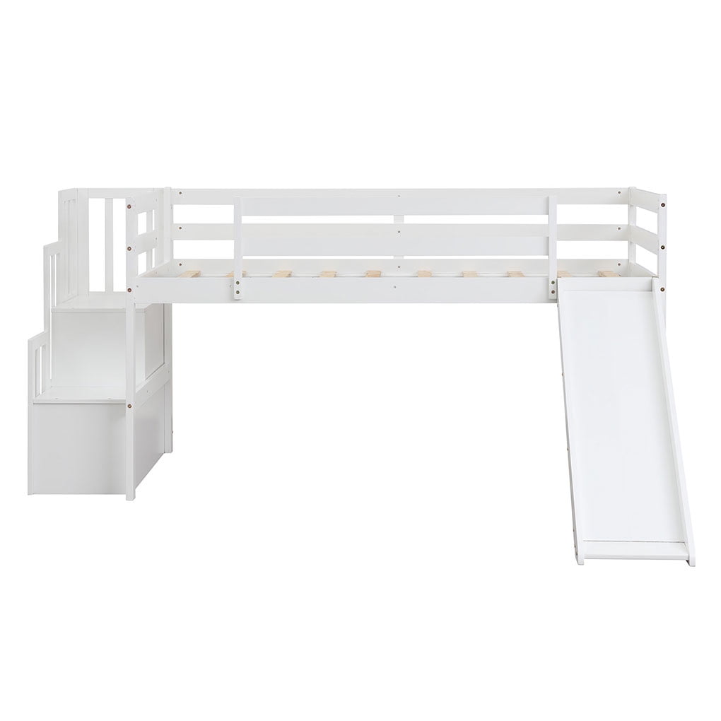 Robot Gxg Loft Bed 2 Compartments Mattress Foundation Non Slip Stairs 1 Slide Bedroom Furniture For Home White Walmart Com Walmart Com