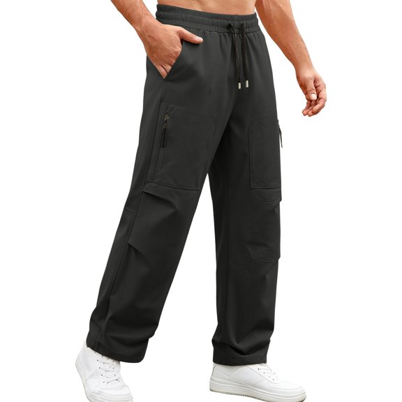 Aimik Men's Cargo Pants Utility Flap Pockets Drawstring Elastic Waist Trousers Lightweight Outdoor Workwear Bottoms for Hiking
