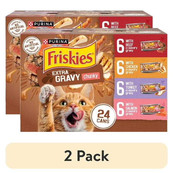 (2 pack) Purina Friskies Extra Chunky Gravy Variety Pack, Wet Cat Food, 5.5 oz Cans, 24 Pack