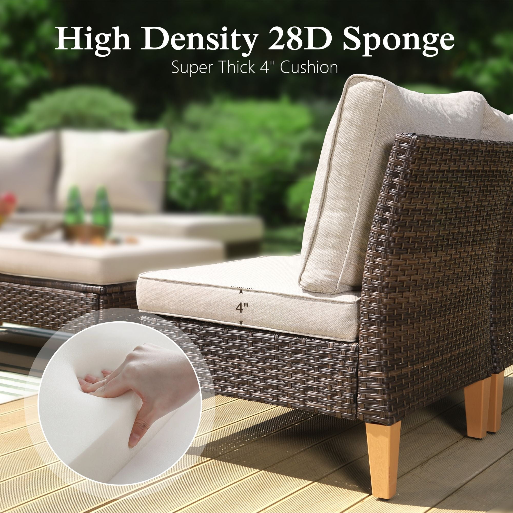 Sophia & William 9 Pieces Patio Wicker Conversation Sofa Set Outdoor Sectional Sofa with Beige Cushions
