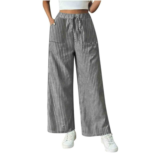 HongQid Womens High Waisted Casual Elastic Waist Drawstring Pants Straight Leg Lightweight Trousers with Pockets