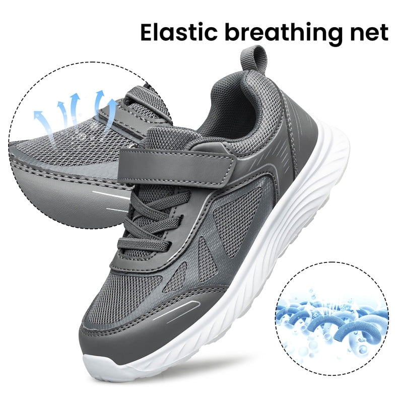 YHOON Boys Girls School Sports Shoe Lightweight Running Tennis Sneakers Walking Kids Shoes Grey Toddler Size 10