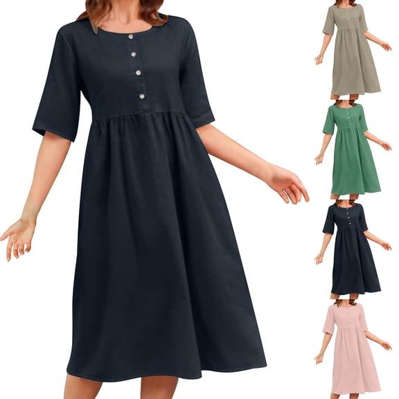 lcziwo Women Ruffle Shirt Dresses Short Sleeve Button Down Dress Solid Color Casual Long Dress Summer Holiday Midi Dress Navy S