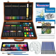 118 Piece Deluxe Art Set, Shuttle Art Art Supplies in Wooden Case, Painting Drawing Art Kit with Acrylic Paint Pencils Oil Pastels Watercolor Cakes Coloring Book Watercolor Sketch Pad