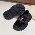thumbnail image 3 of Girls Platform Loafers Slip On Chunky Shoes with Non-Slip Sole Round Toe School Uniform Dress Shoes Gold 36, 3 of 7