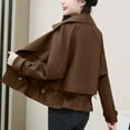 thumbnail image 5 of ZQUUVOU Women's Short Trench Coat Double Breasted Notch Lapel Cropped Jacket Waist Dstring Fall Trendy Work Outerwear Brown, 5 of 6