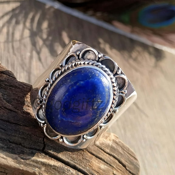 Lapis Lazuli Ring 925 Sterling Silver Ring Long Oval Blue Lapis Ring Big Stone Ring Lapis Ring Women Rings Handmade Ring Gift For her