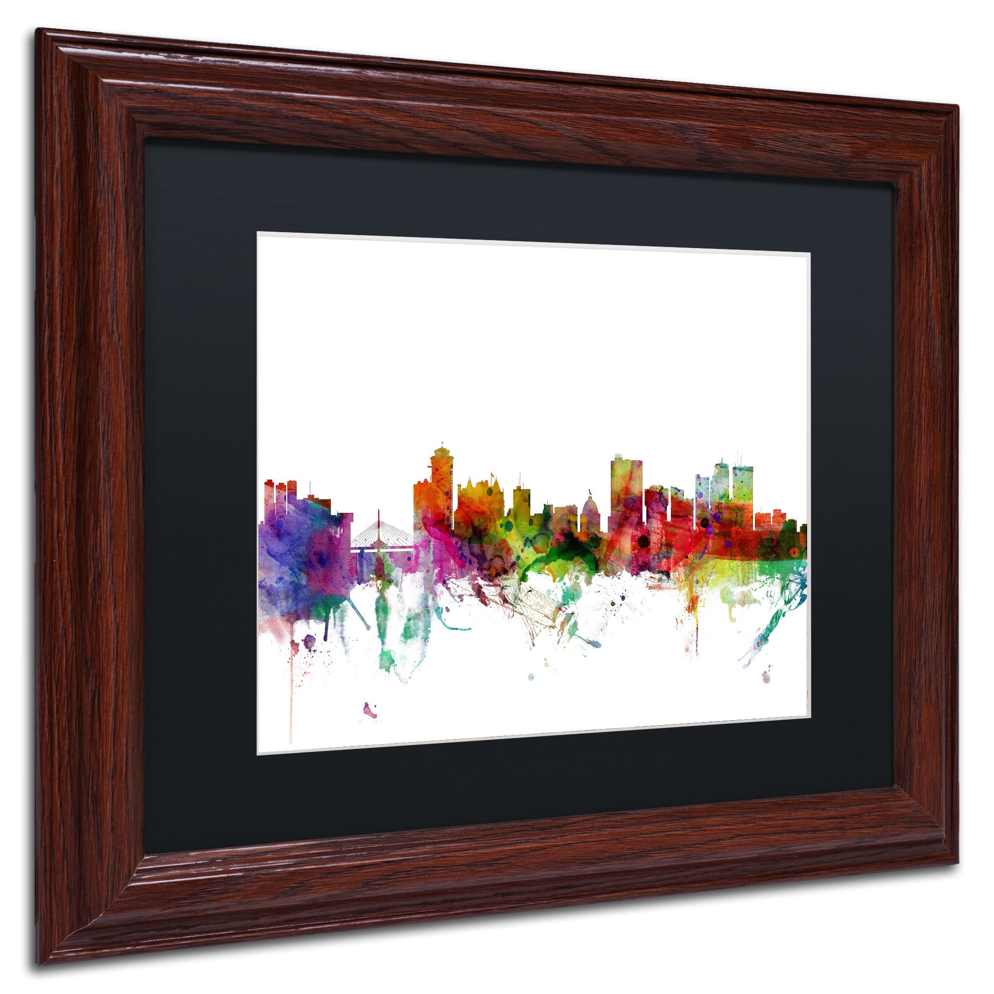 Trademark Fine Art "Winnipeg Canada Skyline" Canvas Art by Michael Tompsett Black Matte, Wood Frame