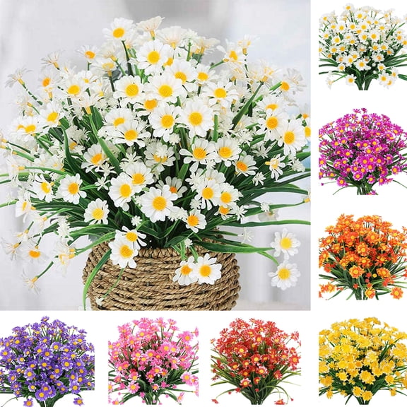 D GROEE Artificial Fake Flowers 9 Pack Mums Flowers Outdoor UV Resistant No Fade Greenery Shrubs Plants Indoor Outside Hanging Planter Home Wedding Office DIY Garden Porch Decor