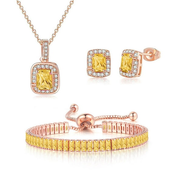 HOARBOEG Earring Sets for Women Multicolor Earring Necklace Bracelet 2*10mm Color Zircon Single Full Diamond