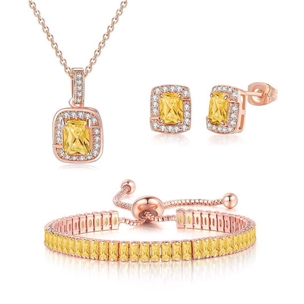 Teissuly Multicolor Earring Necklace Bracelet 2*4mm Color Zircon Single Full Diamond, Adjuster For Crystal Bracelet (Platinum Rectangle) Teissuly WER202401224044