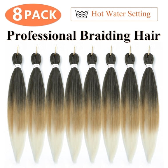WEIF-Braiding Hair 24Inch 8 Packs Braiding Hair Pre Stretched For Twist Or Box Braids Pre Stretched Hair For Crochet Braids Hot Water Setting Soft Yaki Texture(24Inch,1B/27/613)