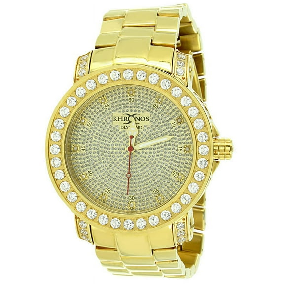 Genuine Diamond Dial Solid Stainless Steel Yellow Gold Finish Iced Out Bezel Khronos Jo Rodeo Jojino Jojo Watch