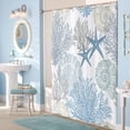 thumbnail image 2 of Nautical Coastal Shower Curtain, Blue Ocean Beach Seashell Starfish Themed Bathroom Curtain Waterproof Fabric Machine Washable with Hooks, 72" Wx72 L, 2 of 6