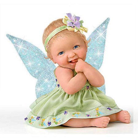 The Ashton - Drake Galleries Am I Cute Or What Realistic Lifelike Artist s Resin Baby Statue In a Tinkerbell Fairy Princess Dress Precious Pixies Collection by Doll Artist Cheryl Hill 5.25 -inches