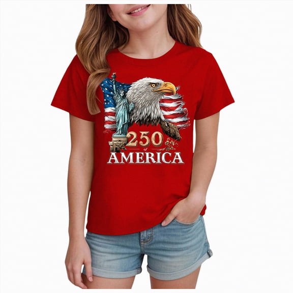 mgoYE Girls Boy's American 250th Anniversary Printed Casual Sweatshirt 250 Years 1776–2026 Patriotic Shirt(Red,2-3 Years)