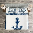 thumbnail image 3 of Ambesonne Anchor Quilted Bedspread Set 3 Pcs, Grunge Boat Navy Theme, King Size, Dark Blue White, 3 of 3