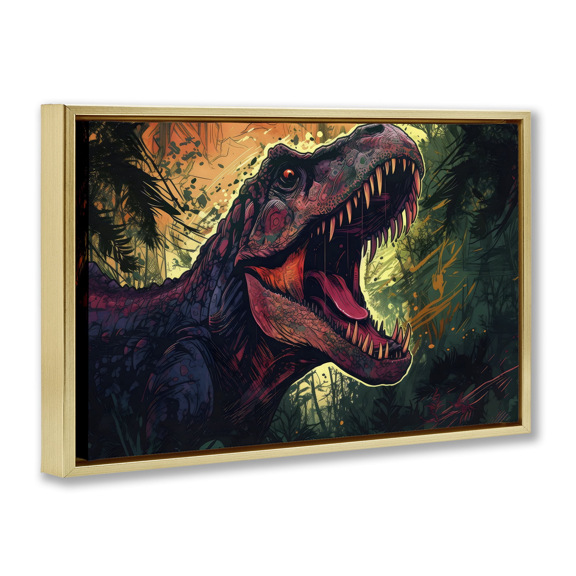 Stupell Industries Dark Roaring T-Rex Gold Framed Floater Canvas Wall Art, design by Creative Studio