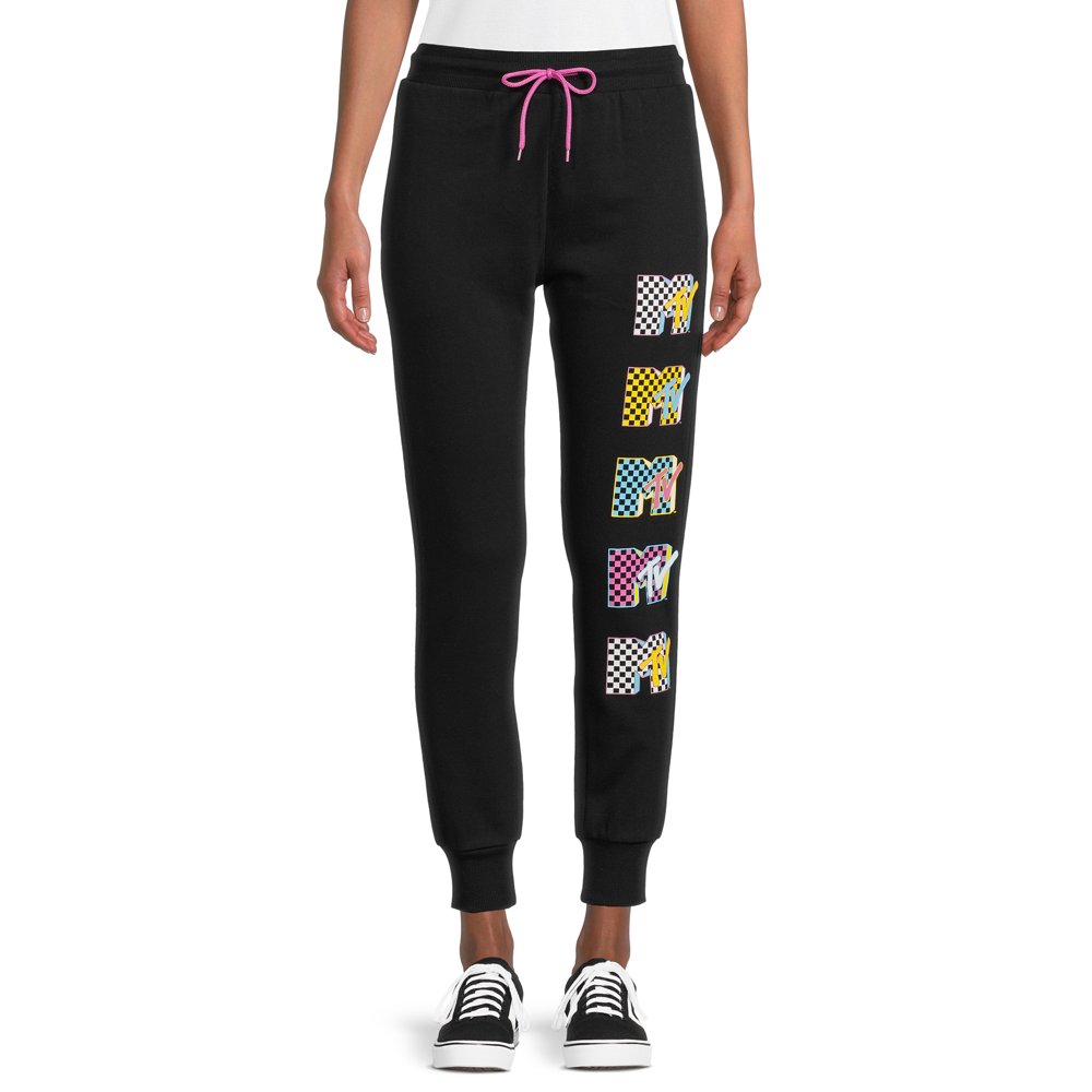red graphic joggers